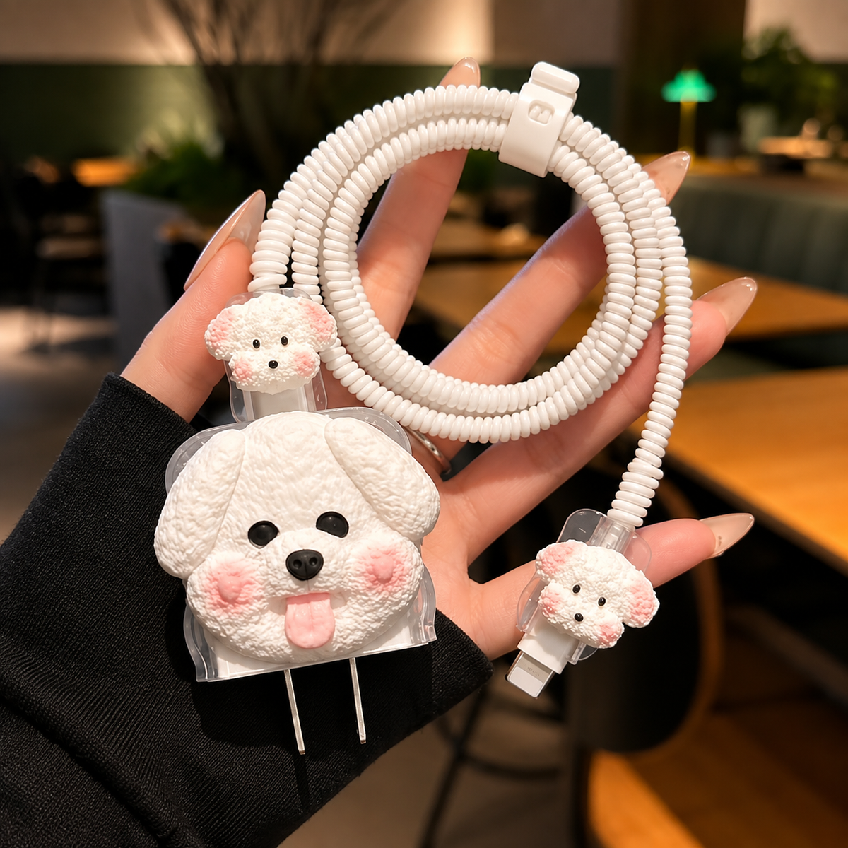 Cute Puppy Adapter Case - coiled cable and wall adapter
