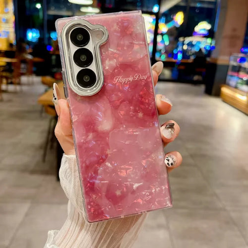 Samsung Fold case - pink marble Happy Day